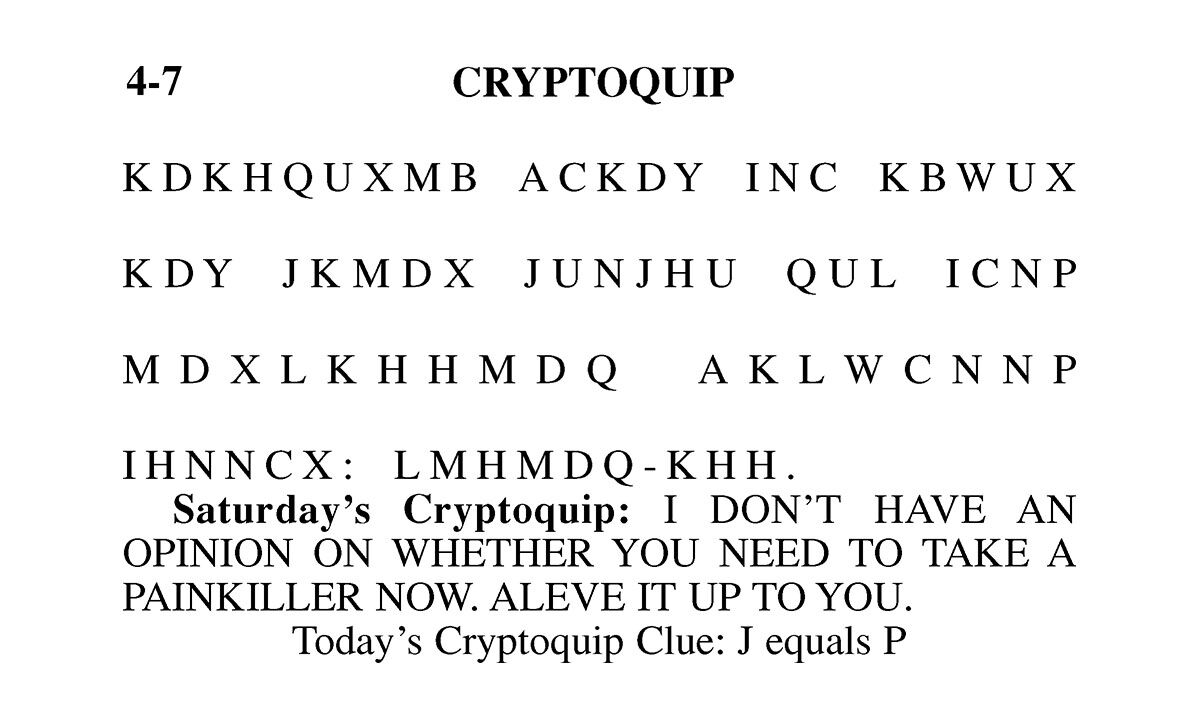 Cryptoquip for Wednesday, April 7, 2021